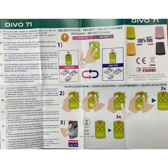 Télécommande De Portail FADINI  DIVO71 4 fonctions.