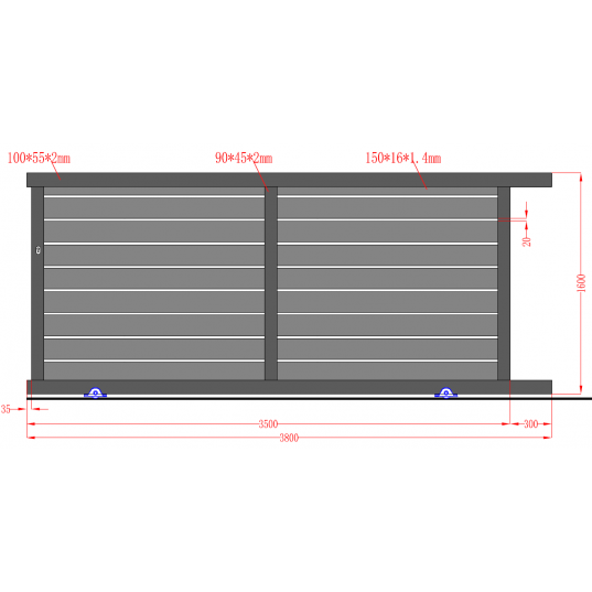 Portail Aluminium Coulissant RAL7016 L3,50mxH1,60m TOKYO