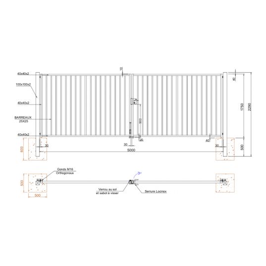Portail Battant Industriel Galvanisé Plastifié L5m X H1.75m
