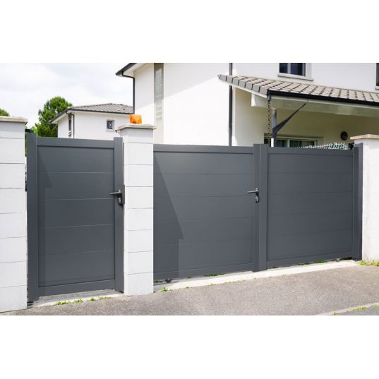 Portail Aluminium Battant RIO RAL 7016 L3mxH1,70m motorisé Livré avec son Kit MotorisationNICE HOME MAESTRO 200