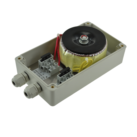 Transfo. 230V AC / 24V AC / 72VA (3A) boîtier ABS IP 65 180 x 105 x 80 mm 2 PE