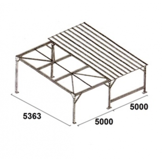 Abri Métallique Monopente 53.60m² de 10 mètres par 5.36 mètres