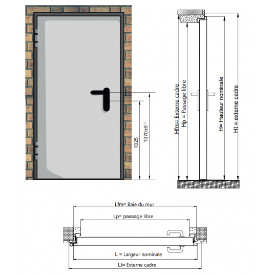 Porte Métallique Industrielle De Service Isolée Réversible L1000 X H2050 RAL 7016