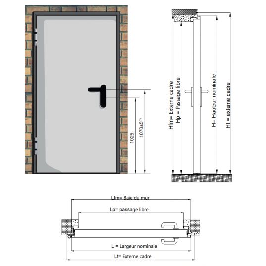 Porte Métallique Industrielle De Service Isolée Réversible L900 X H2150 RAL 9010