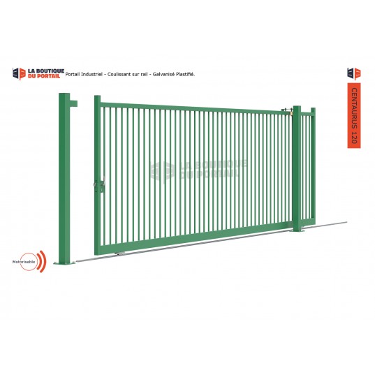 Portail Industriel Coulissant Galvanisé Plastifié L6000 H1500 CENTAURUS120 Manuel Barreaudé