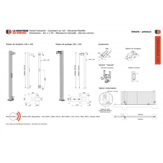 Portail Industriel Coulissant Galvanisé Plastifié L6000 H1700 CENTAURUS120 Manuel Barreaudé