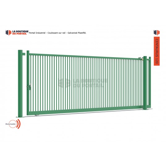 Portail Industriel Coulissant Galvanisé Plastifié L8000 H1500 CENTAURUS120 Manuel Barreaudé