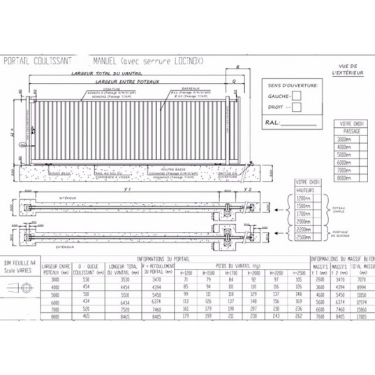 Portail Industriel Coulissant Galvanisé Plastifié L6000 H2000 CENTAURUS200 Manuel Barreaudé