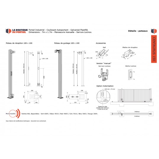 Portail Industriel Coulissant Galvanisé Plastifié L9000 H2000 CENTAURUS150 Manuel Barreaudé