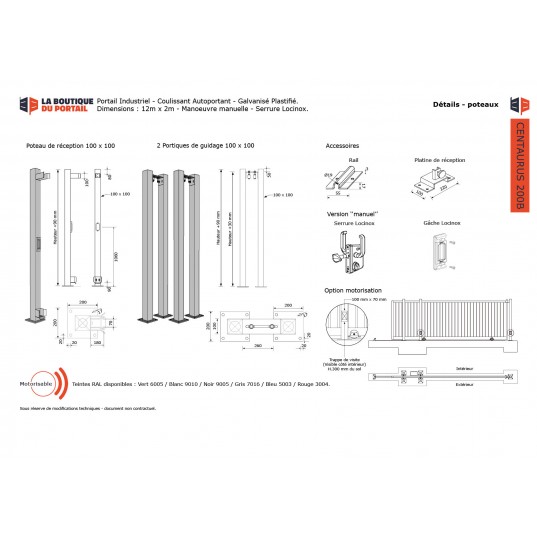 Portail Industriel Coulissant Galvanisé Plastifié L12000 H2000 CENTAURUS200 Manuel Barreaudé