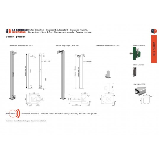 Portail Industriel Autoportant Galvanisé Plastifié L4000 H1500 ARES100 Manuel Barreaudé