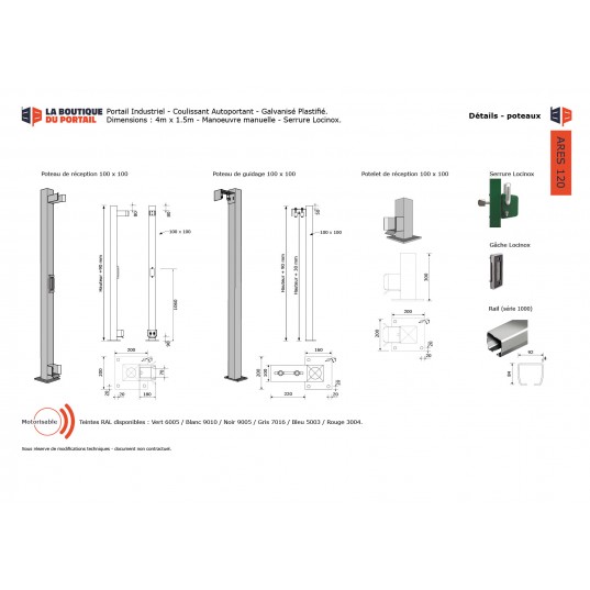 Portail Industriel Autoportant Galvanisé Plastifié L6000 H1500 ARES120 Manuel Barreaudé