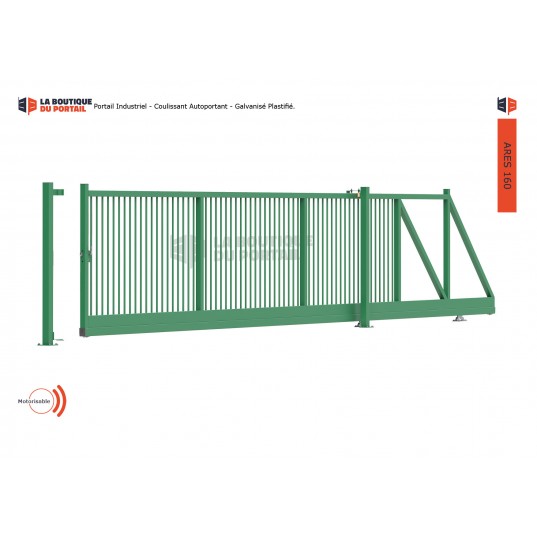 Portail Industriel Autoportant Galvanisé Plastifié L10000 H1500 ARES160 Manuel Barreaudé