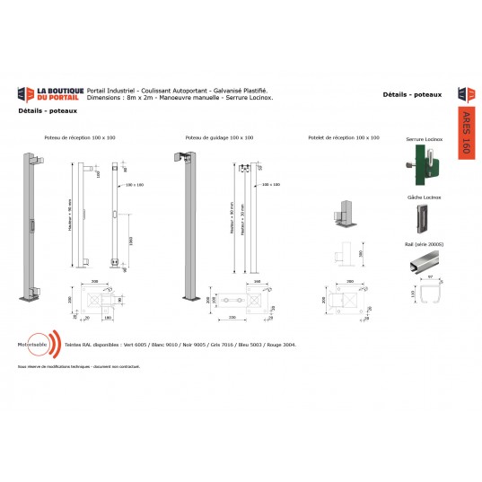 Portail Industriel Autoportant Galvanisé Plastifié L10000 H1500 ARES160 Manuel Barreaudé