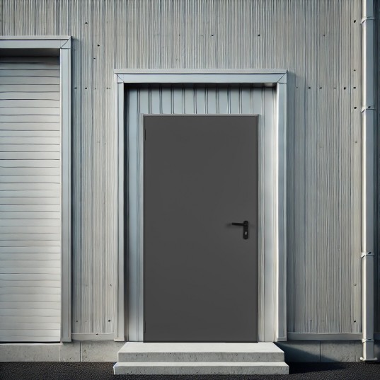 Porte Métallique Industrielle De Service Isolée Réversible L800 H2050 RAL7016 En Applique