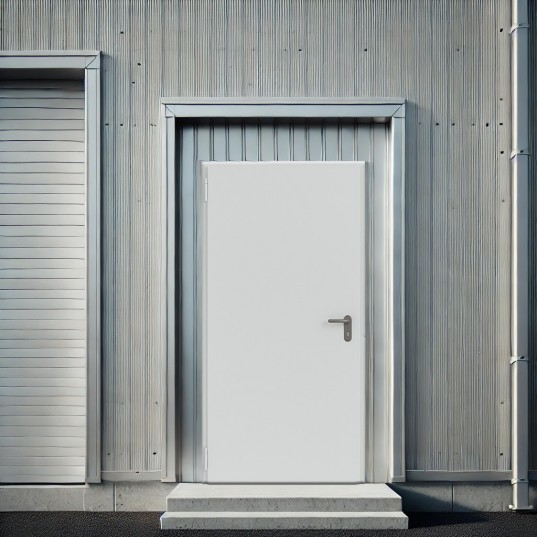 Porte Métallique Industrielle De Service Isolée Réversible L900 H2050 RAL7035 En Applique